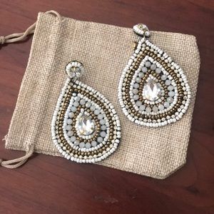 White crystal gold bead earrings